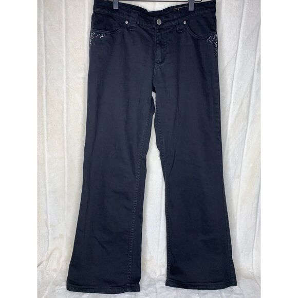 Lawman Jeans Womens 7/8 Black Bootcut Mid Rise Rhinestone Embellished‎ Stretch - Picture 1 of 9